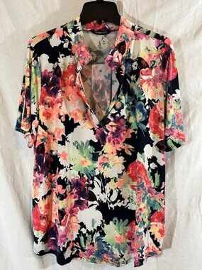 Heimish USA Women’s 3X Multicolored Floral Short Sleeve Blouse